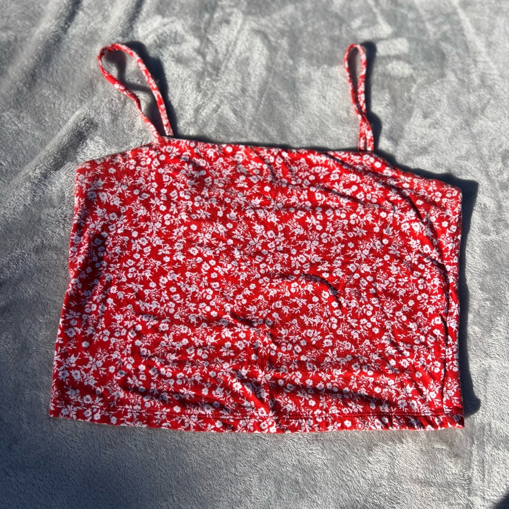 pac sun red and white floral tank top size medium